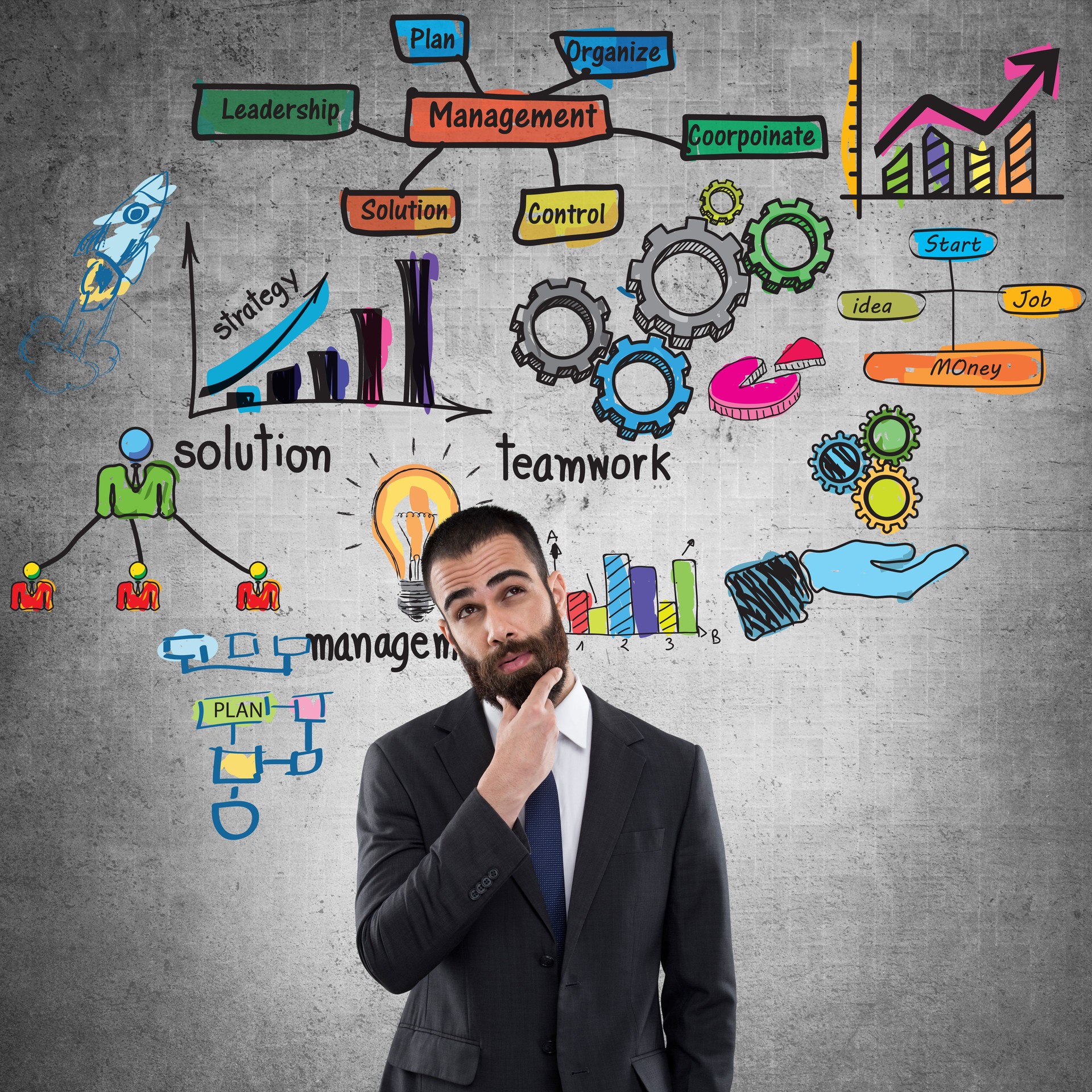 Hombre de negocios con conceptos de gestión de equipos